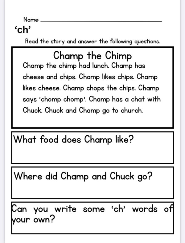 senior infant reading passages